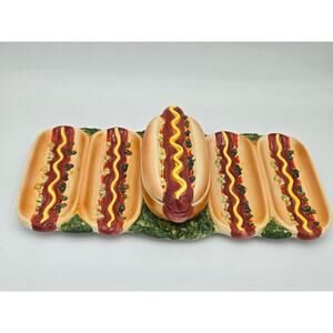 World Bazaar Hot Dog Ceramic Serving Platter Vintage 18 Inch